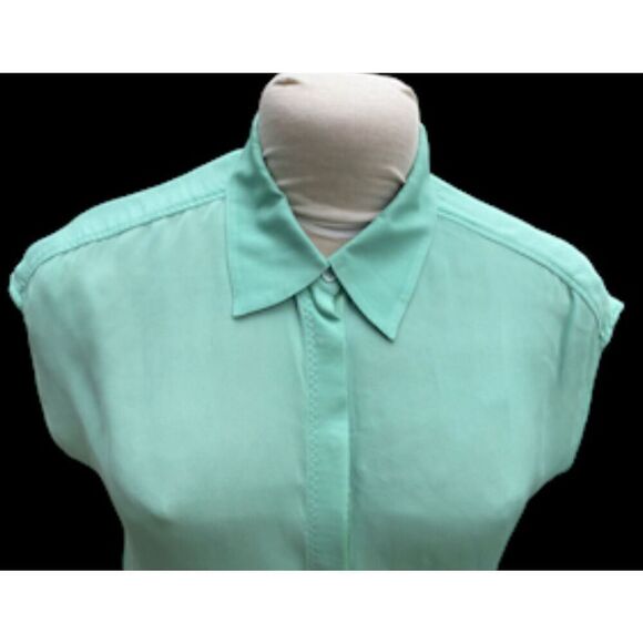 Michael Stars 100% Silk Short Sleeve Blouse Sz. S Light Mint Green - Picture 5 of 11